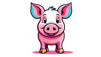 Colorful playful fun drawing of pig piglet for Logo mascot and icon or sign template stock illustration