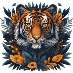 tiger and leaves illustration apparel design