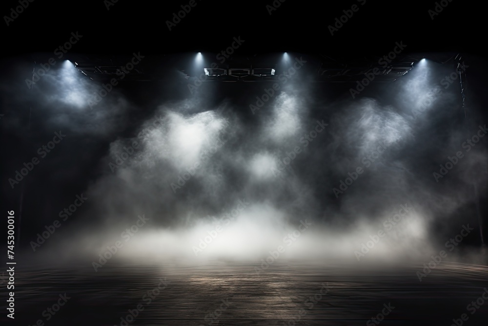 Poster moody stage light background with smoke and spotlight. dark empty design with space for text