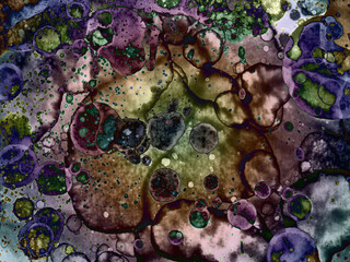 Author's artistic abstractions. Watercolor and alcohol inks. Modern art. Processed in Photoshop