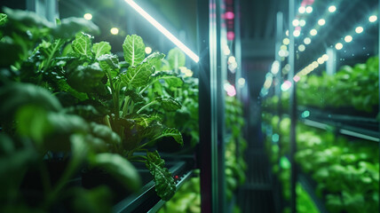 Vertical Farming Rack with Green in LED light