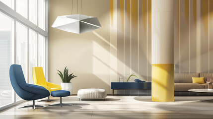 Modern Living Room Interior with Warm Sunlight and Minimalist Decor