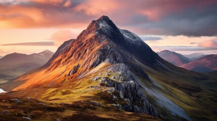 First light of dawn on a remote mountain peak