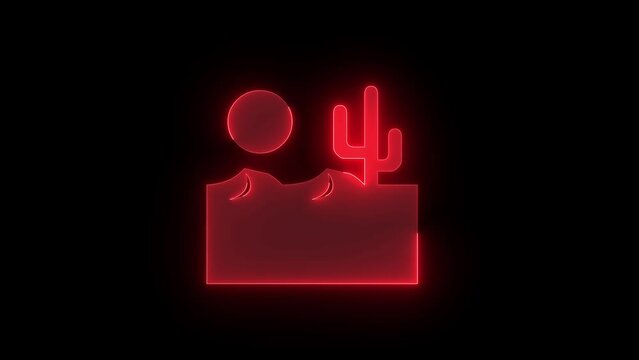 Desert icon glowing neon red color animation black background