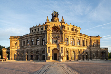 Semperoper opera house at sunrise, Dresden, Saxony, Germany