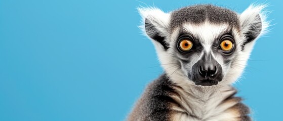 a close - up of a ring tailed lemur looking at the camera with an intense look on its face. - obrazy, fototapety, plakaty