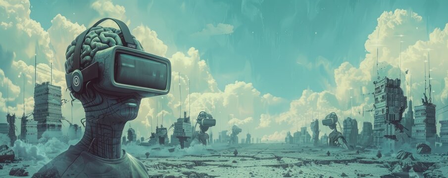 Illustrate the idea of amplifying brainpower through technology in a surreal setting