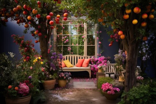 A vibrant garden setting with space for a sweet message