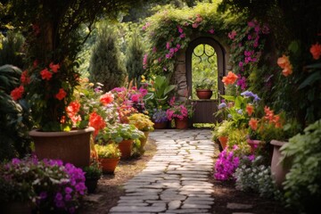 Fototapeta na wymiar A vibrant garden setting with space for a sweet message