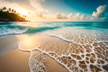 Gordijnen Closeup sea sand beach. Panoramic beach landscape. Inspire tropical beach seascape horizon. © MSohail
