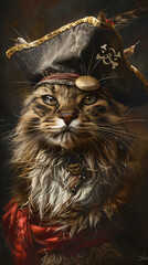 A cat pirate with an eye patch and a pirate hat