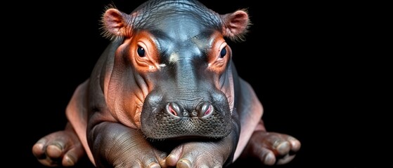a close up of a hippopotamus looking at the camera with an intense look on it's face.