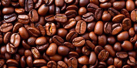 Fototapeta premium Coffee beans as background. Top view.