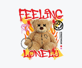 Teddy Bear Brutalism Street Wear Tshirt Design