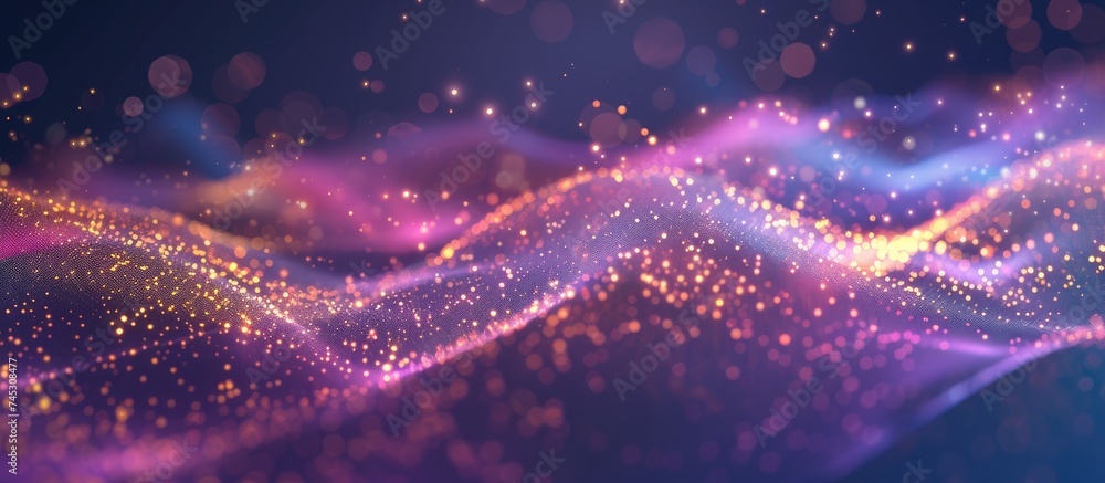 Poster a blurry wave of light cascades across a dark background, creating a mesmerizing and dynamic visual 
