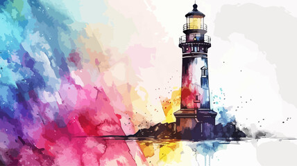 Leuchtturm Küste Silhouette Wasserfarben Bunt Vektor