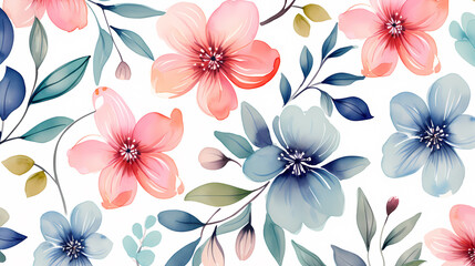 Watercolor seamless pattern with spring flowers