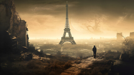 ruins of the eiffel tower by marc - obrazy, fototapety, plakaty