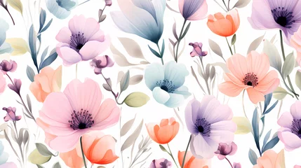 Foto op Plexiglas Watercolor seamless pattern with spring flowers © jiejie