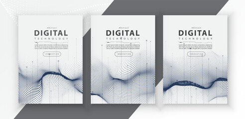 Poster brochure cover banner presentation layout template, technology digital futuristic internet network connection white background, abstract cyber future tech communication, Ai big data science 3d - obrazy, fototapety, plakaty