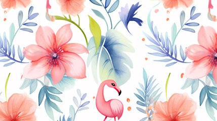 Fototapeta premium Watercolor seamless pattern with spring flowers