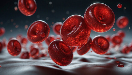 Glóbulos Rojos Detallados en Primer Plano flotando en el torrente sanguíneo
