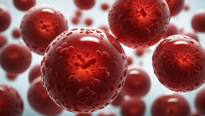 Glóbulos Rojos Detallados en Primer Plano flotando en el torrente sanguíneo en fondo blanco