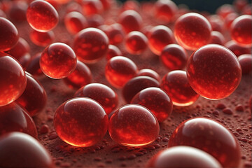 Glóbulos Rojos Detallados en Primer Plano flotando en el torrente sanguíneo