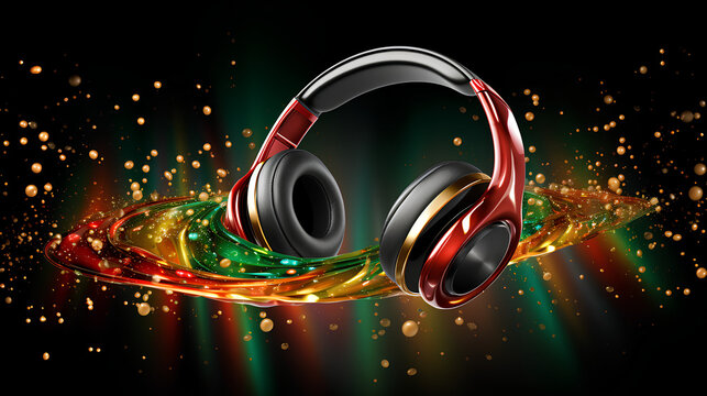 Headphone in glitter and shine futuristic colours wallpaper