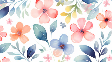 Watercolor seamless pattern with spring flowers