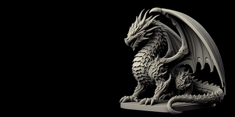 3d  printed dragon, Small figure. isolated on black background