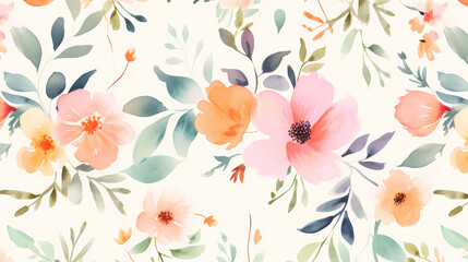 Watercolor seamless pattern with spring flowers