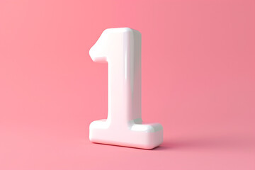3D Render White Number "1" Isolated on Colorful pastel pink Background