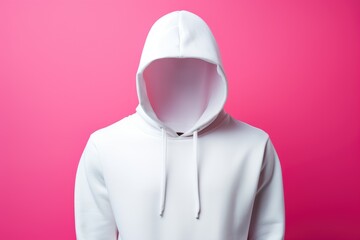 A stark white hoodie mockup against a vibrant pink background, perfect for a bold and clean design presentation