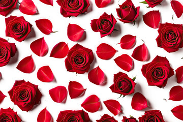 seamless pattern with red roses isolated on white or transparent png