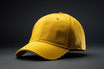 Fototapeta premium A vivid yellow baseball cap presented against a dark backdrop, perfect for a bold clothes mockup