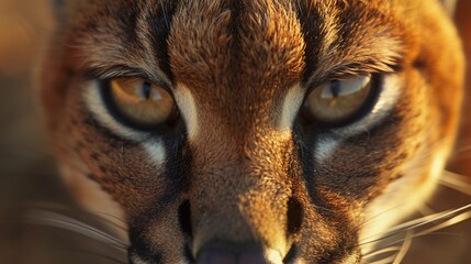 captivating closeup of a caracal majestic face, showcasing its wild beauty in natural habitat - obrazy, fototapety, plakaty