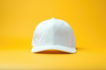 Fototapeta premium A clean, white snapback awaits branding against a cheerful yellow background, perfect for mockup designs