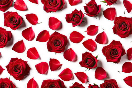 seamless pattern with red roses isolated on white or transparent png