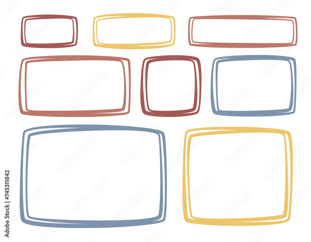 Wall mural a set of hand drawn doodle blank text frames. colored text box. empty speech bubbles on transparent 