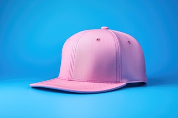 Pink snapback presented as a mockup on a blue background, ideal for showcasing design, branding and printing