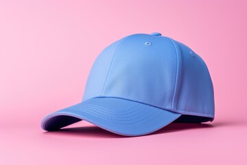 Fototapeta premium Blue baseball cap against a complementary pink backdrop, perfect for vibrant clothing mockups