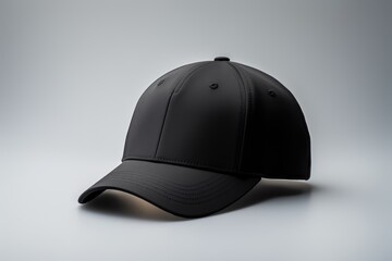 Black baseball cap presented as a mockup on a grey neutral background, ideal for showcasing design, branding and printing