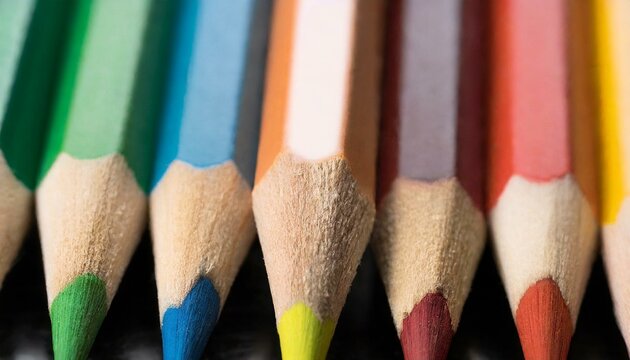 Very close shot of a group of colored pencils