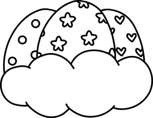 Easter eggs on clouds outline coloring