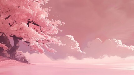 Delicate Cherry Blossom Tree Illustration - Anime Background