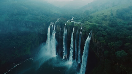 Aerial view Jog Falls of India drone view