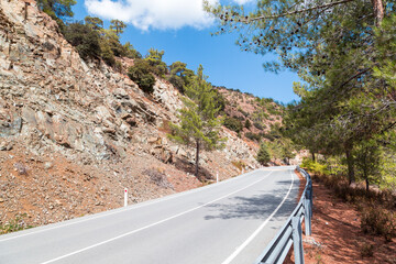 Beautiful view of the road in the Troodos Mountains in Cyprus.
