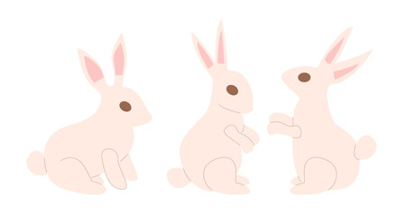 Obraz na płótnie Canvas Easter bunnies set. Rabbits isolated on white background. Vector flat illustration