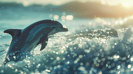 A dolphin gracefully glides through the sparkling